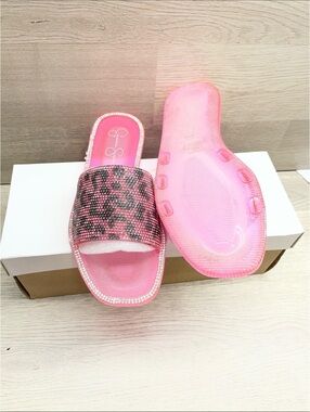 Jessica Simpson Pink Leopard Sparkle Slide Sandals #278